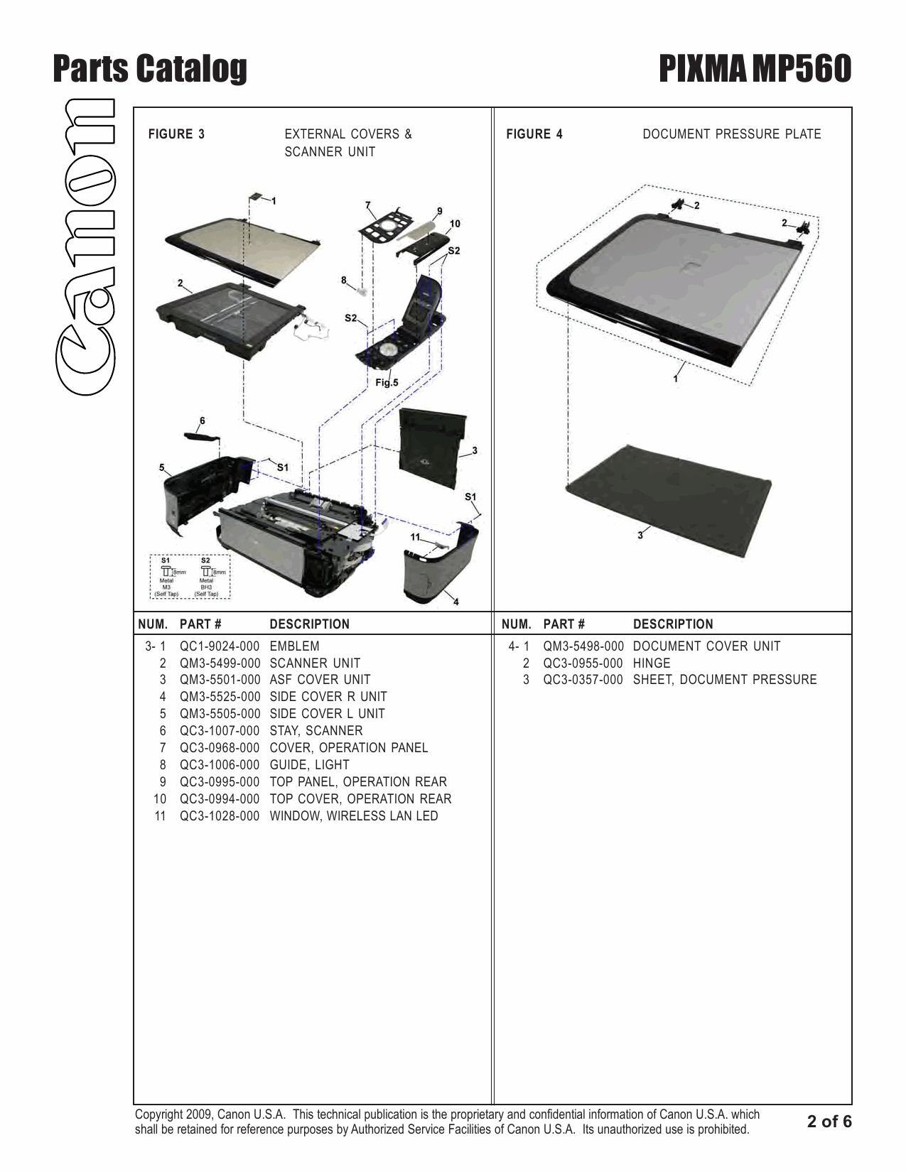 Canon PIXMA MP560 Parts Catalog Manual